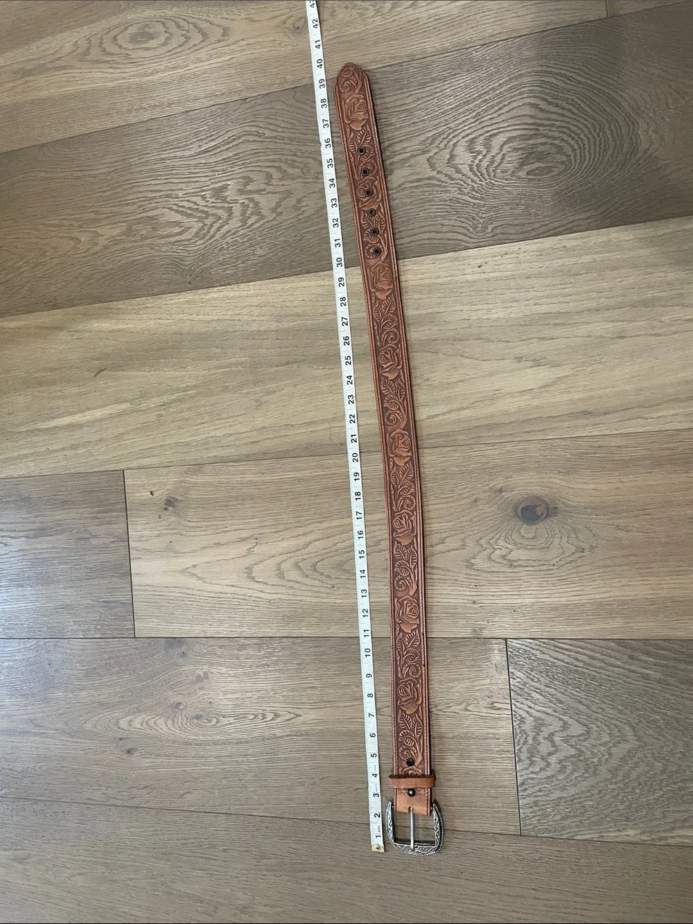 Western Genuine Leather Tooled Belt Floral Design